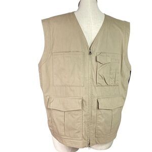 Duluth Trading Vest Mens XL Tan Utility Tradesman Full Zip Nylon Vented Pockets